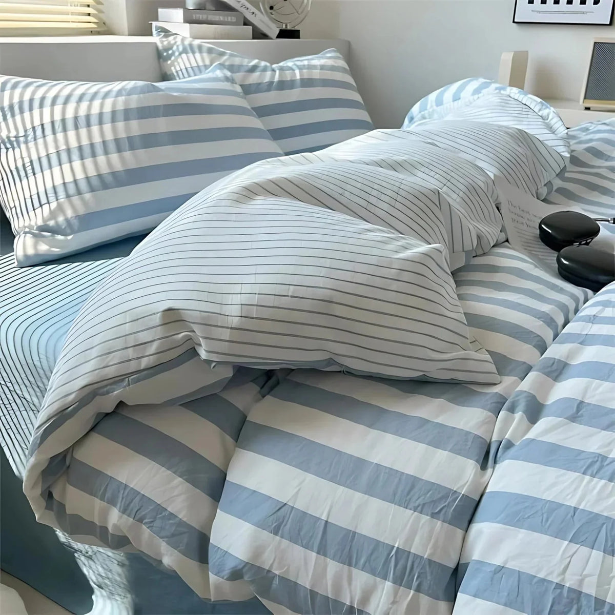 Duvet Cover Set Striped Includes Fitted Sheet & Pillowcases