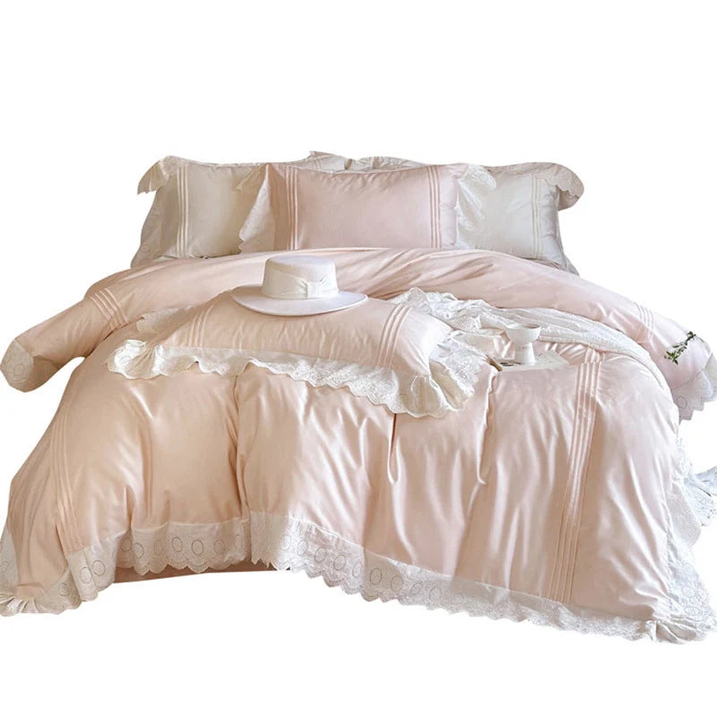 Duvet Cover Set Tencel-Cotton Embroidered Lace & Ruffle