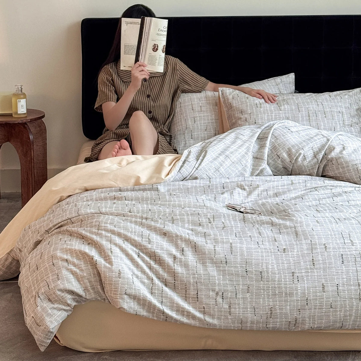 Duvet Cover Set Textured Brushed Cotton Blend Breathable