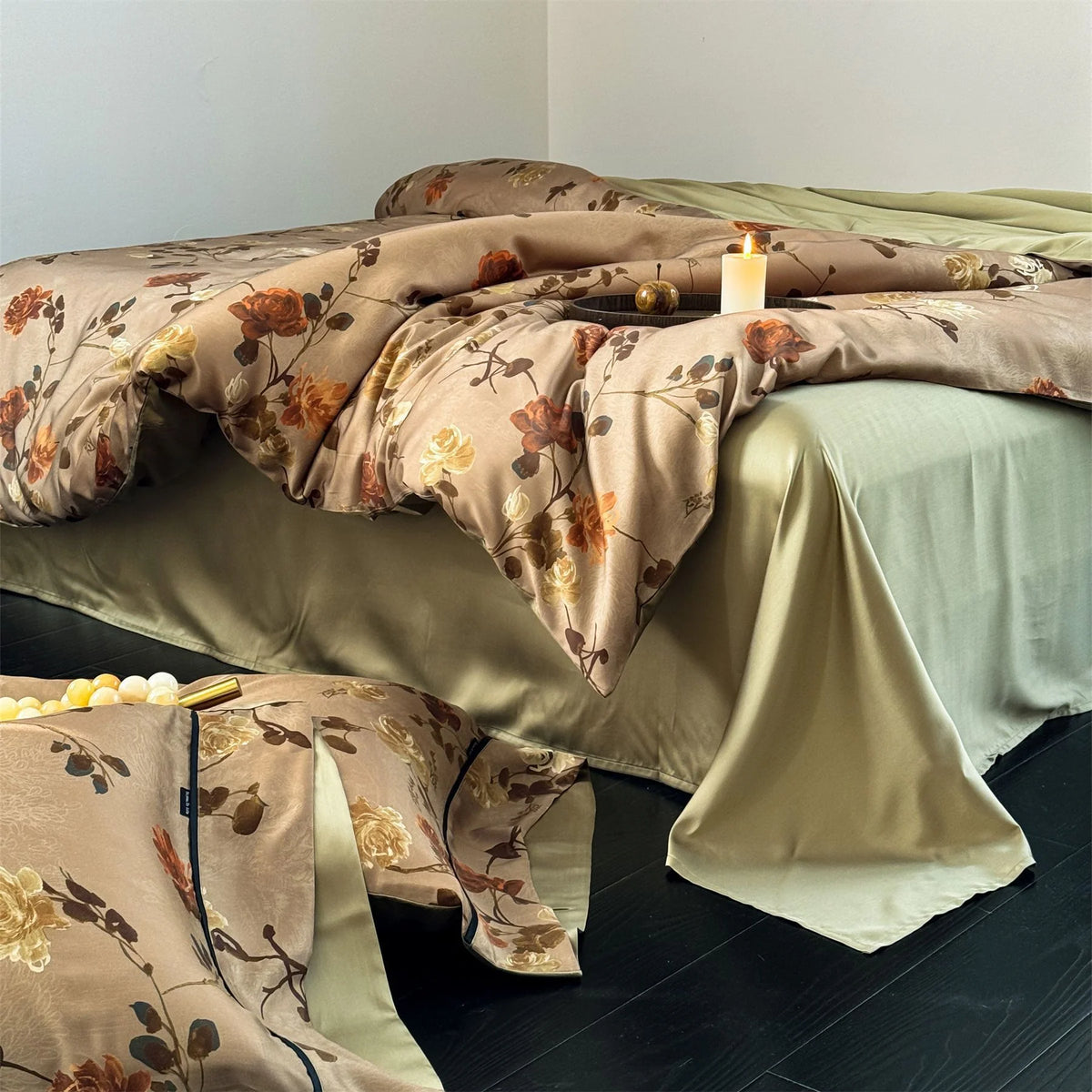 Duvet Cover Set Toile Floral Cotton Satin 4-Piece