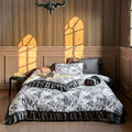 Duvet Cover Set Toile Floral Cotton Satin 4-Piece