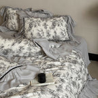 Duvet Cover Set Toile-de-Jouy Cotton Blend Gathered Ruffle