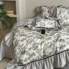 Duvet Cover Set Toile-de-Jouy Cotton Blend Gathered Ruffle
