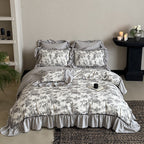 Duvet Cover Set Toile-de-Jouy Cotton Blend Gathered Ruffle