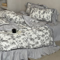 Duvet Cover Set Toile-de-Jouy Cotton Blend Gathered Ruffle