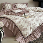 Duvet Cover Set Toile-de-Jouy Cotton Blend Gathered Ruffle
