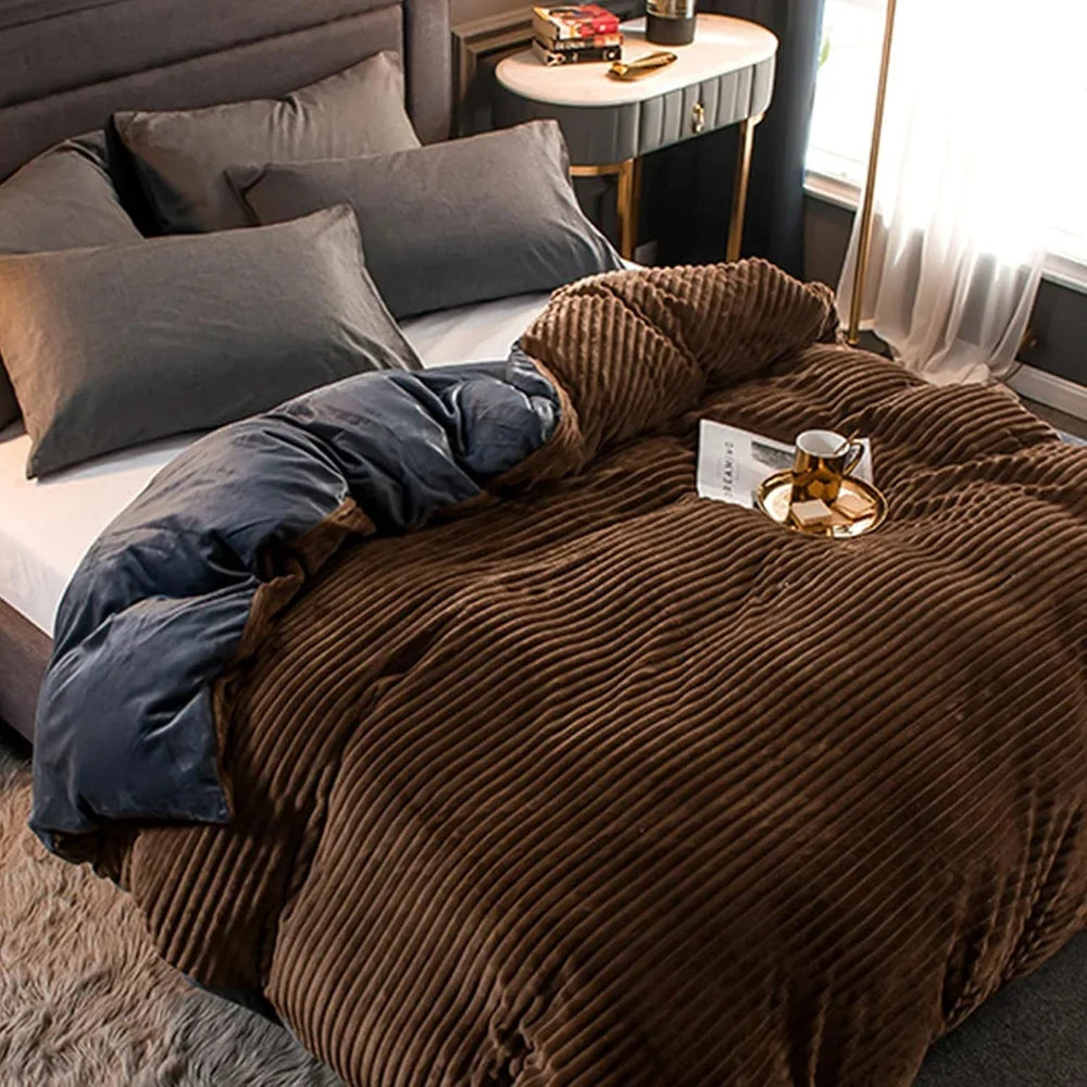 Duvet Cover Set Velvety Fleece Includes 2 Pillowcases