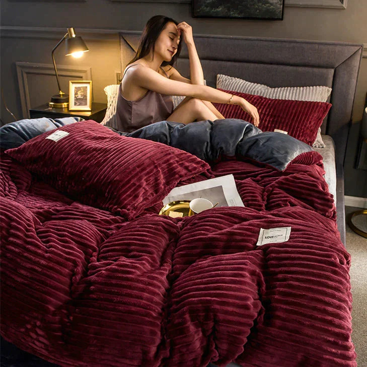 Duvet Cover Set Velvety Fleece Includes Two Pillowcases