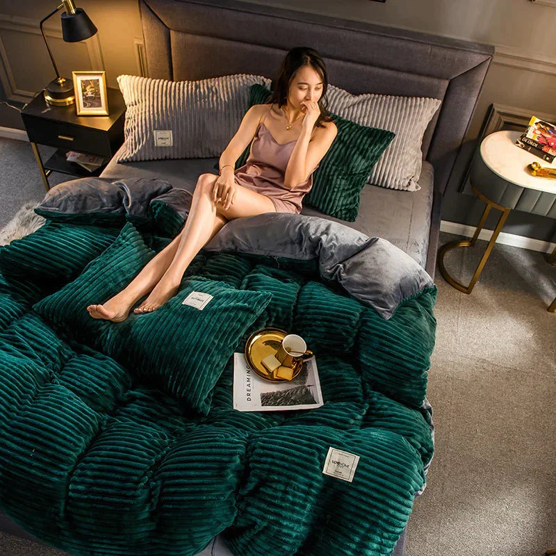 Duvet Cover Set Velvety Fleece Includes Two Pillowcases