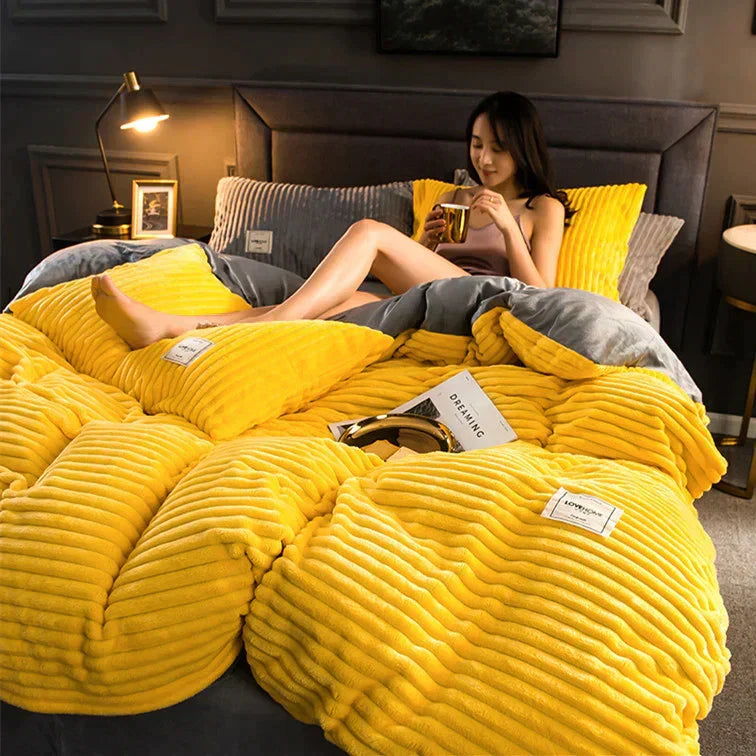 Duvet Cover Set Velvety Fleece Includes Two Pillowcases