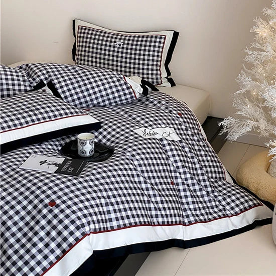 Duvet Cover Set Vichy Check Breathable Cotton Blend