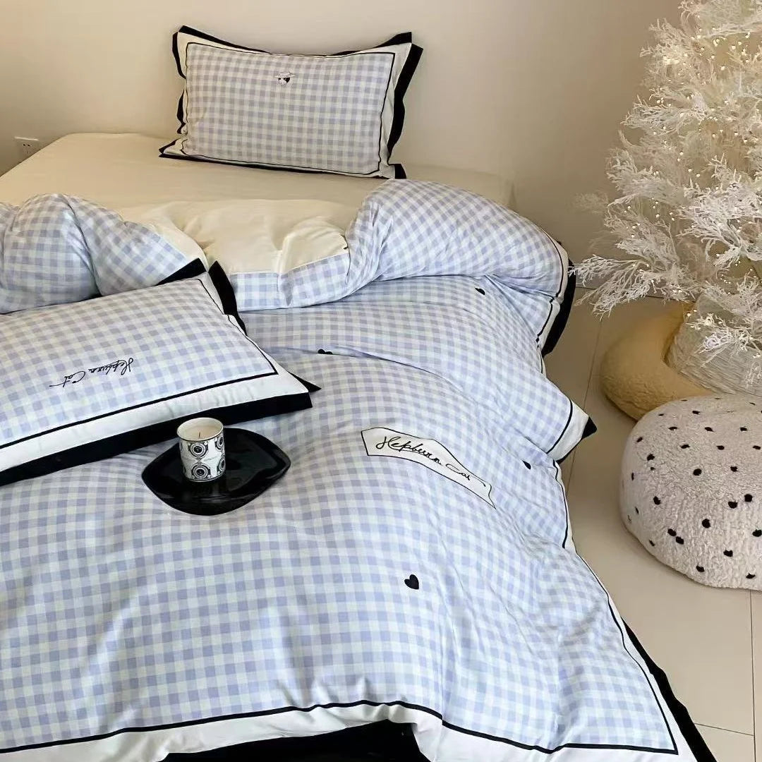 Duvet Cover Set Vichy Check Breathable Cotton Blend