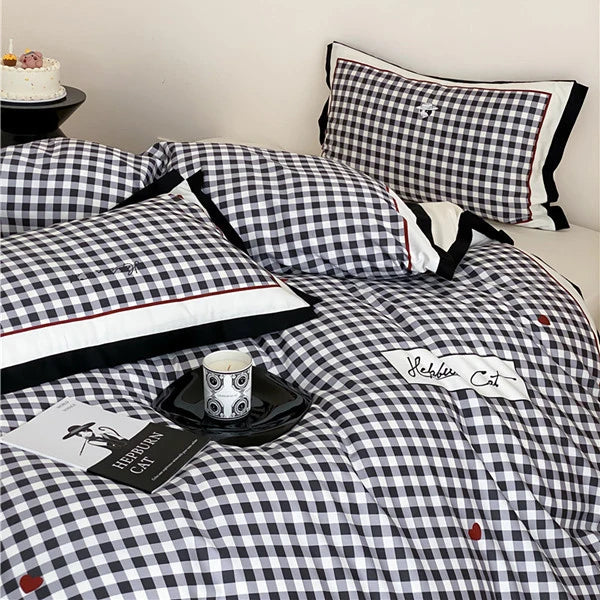Duvet Cover Set Vichy Check Breathable Cotton Blend