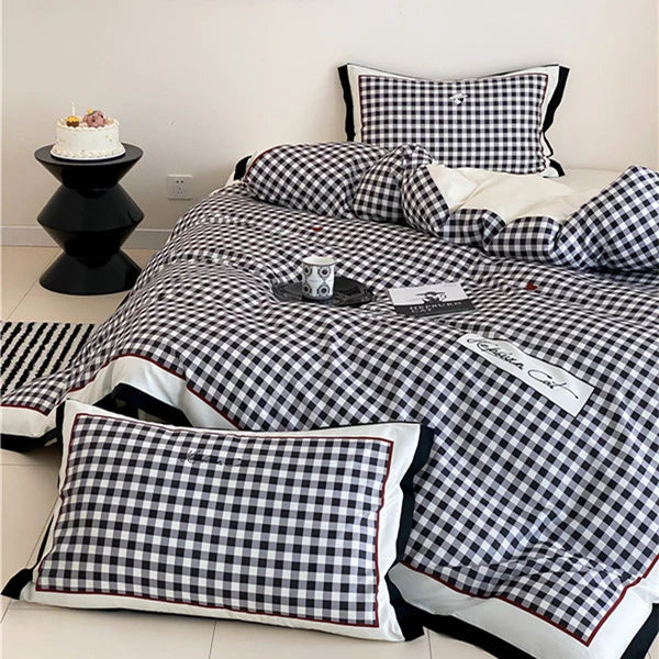Duvet Cover Set Vichy Check Breathable Cotton Blend