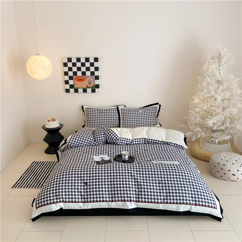 Duvet Cover Set Vichy Check Breathable Cotton Blend