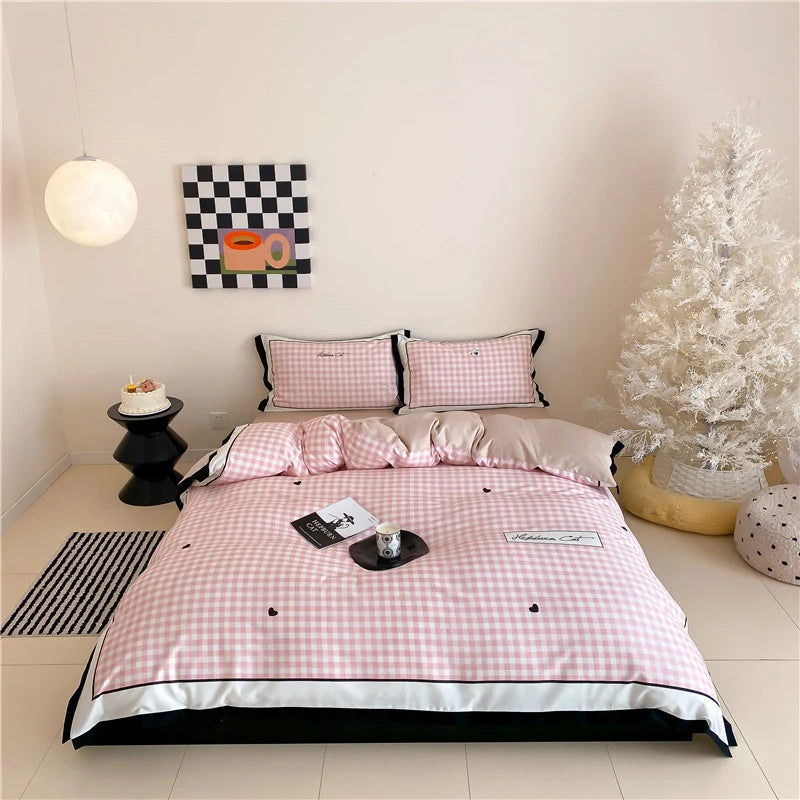 Duvet Cover Set Vichy Check Breathable Cotton Blend