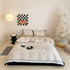 Duvet Cover Set Vichy Check Breathable Cotton Blend