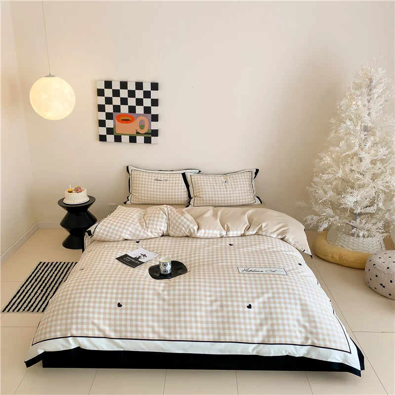 Duvet Cover Set Vichy Check Breathable Cotton Blend