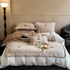 Duvet Cover Set Vichy Check Ruffle & Embroidery