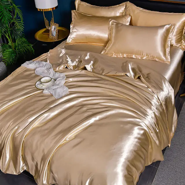 Duvet Cover Silk Satin Colorfast Includes 2 Pillowcases