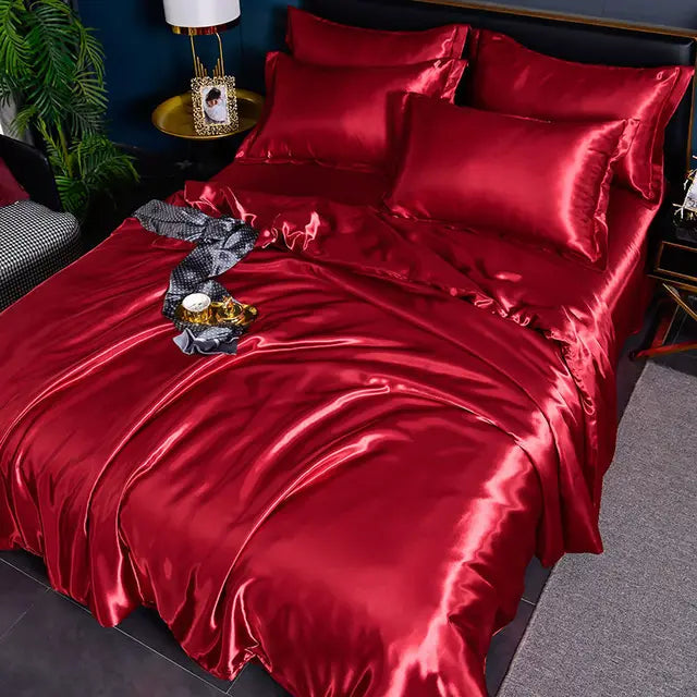 Duvet Cover Silk Satin Colorfast Includes 2 Pillowcases