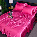 Duvet Cover Silk Satin Colorfast Includes 2 Pillowcases