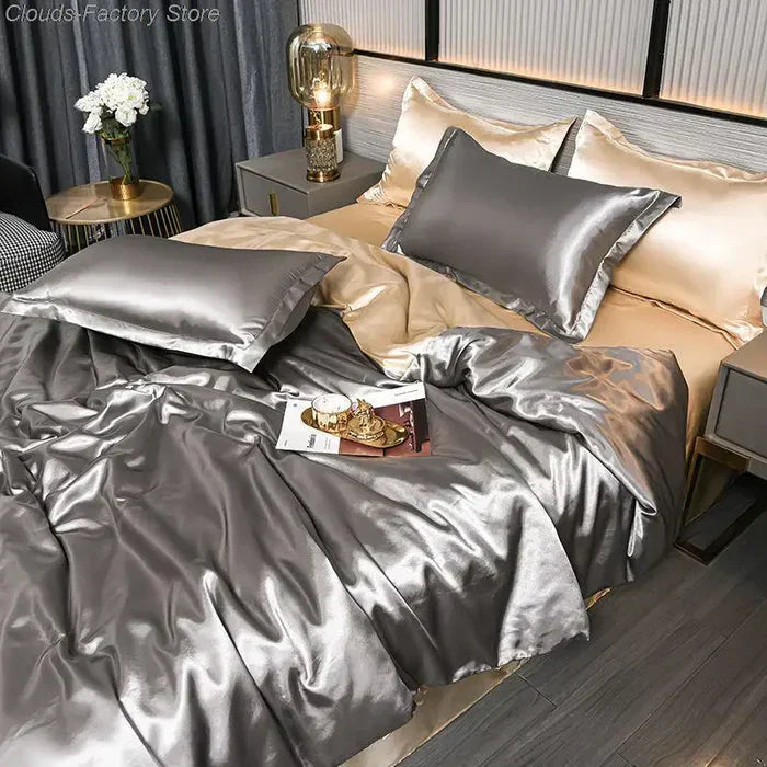 Duvet Cover Silky Satin Machine Washable Includes 2 Pillowcases