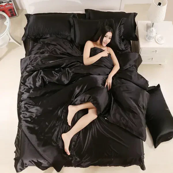 Duvet Cover Silky Satin Machine Washable Includes 2 Pillowcases
