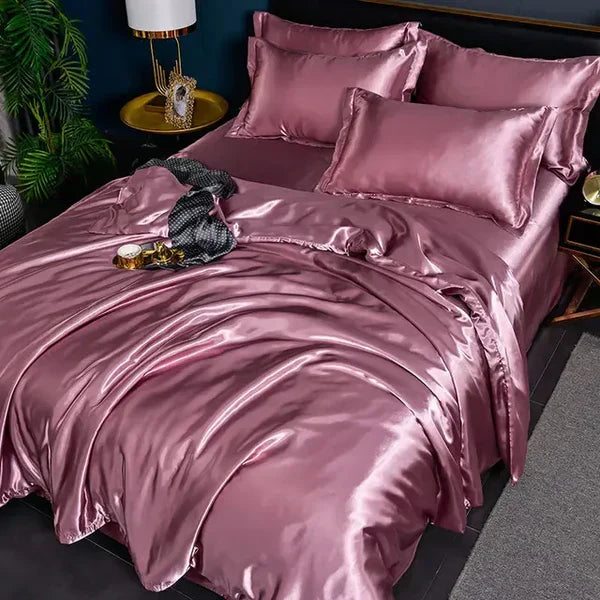 Duvet Cover Silky Satin Machine Washable Includes 2 Pillowcases