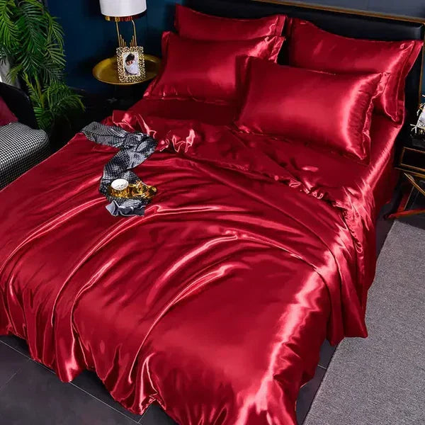 Duvet Cover Silky Satin Machine Washable Includes 2 Pillowcases