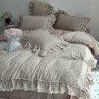 Duvet & Pillowcase Set Cotton Cambric Ruffled & Lace