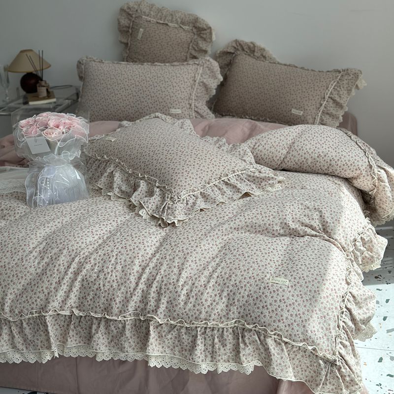 Duvet & Pillowcase Set Cotton Cambric Ruffled & Lace