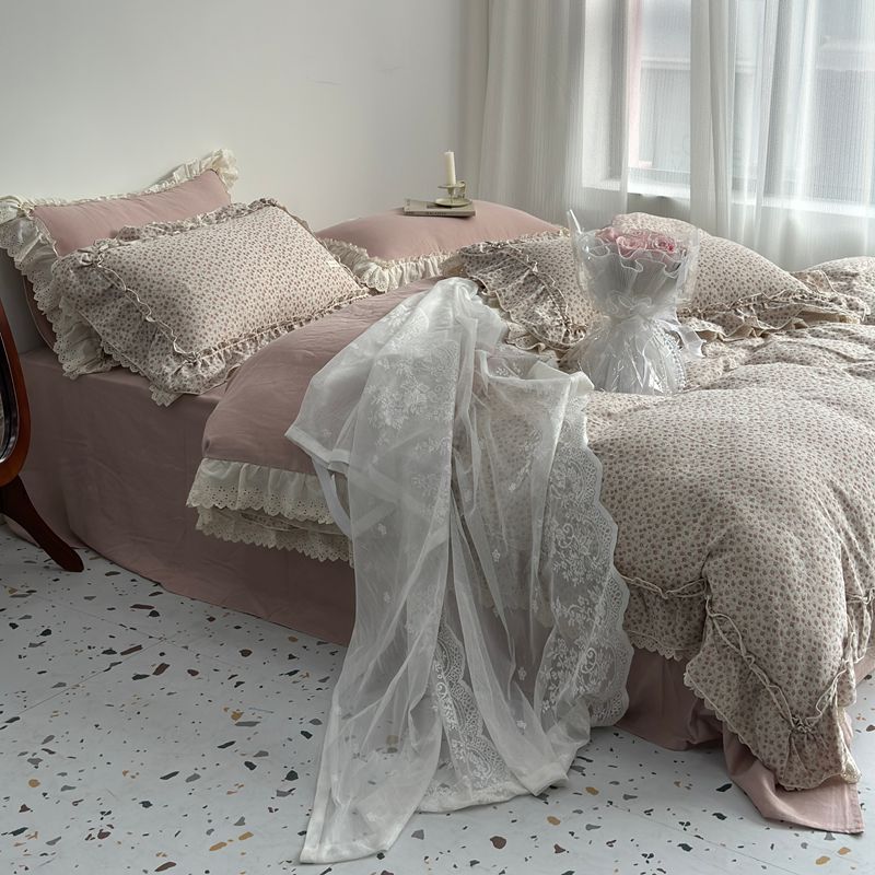 Duvet & Pillowcase Set Cotton Cambric Ruffled & Lace