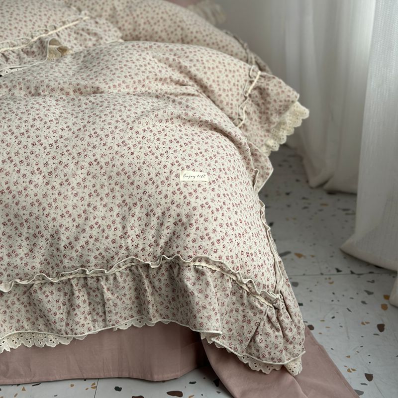 Duvet & Pillowcase Set Cotton Cambric Ruffled & Lace