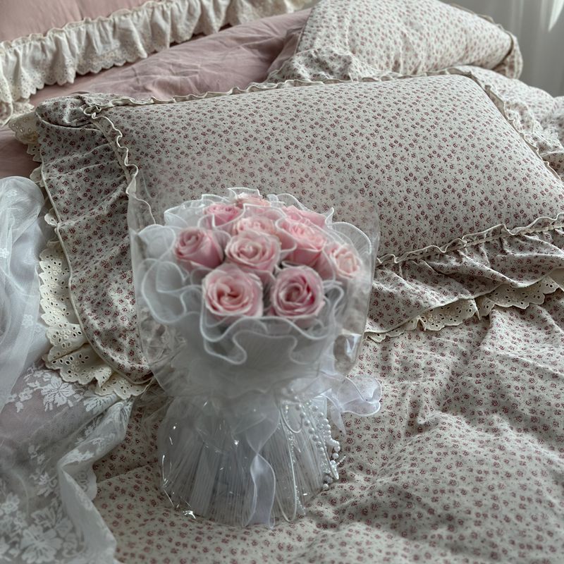 Duvet & Pillowcase Set Cotton Cambric Ruffled & Lace
