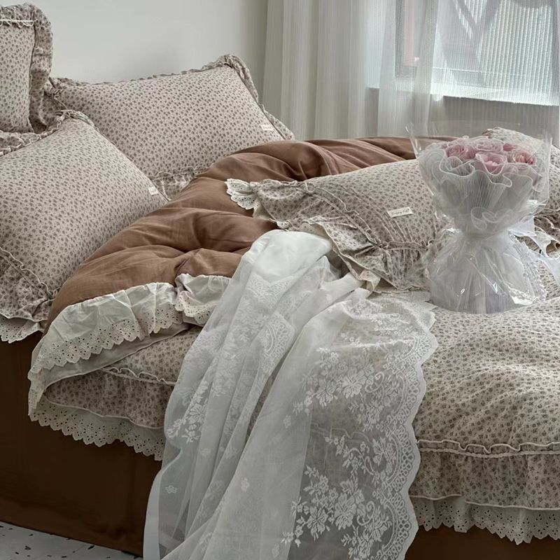Duvet & Pillowcase Set Cotton Cambric Ruffled & Lace