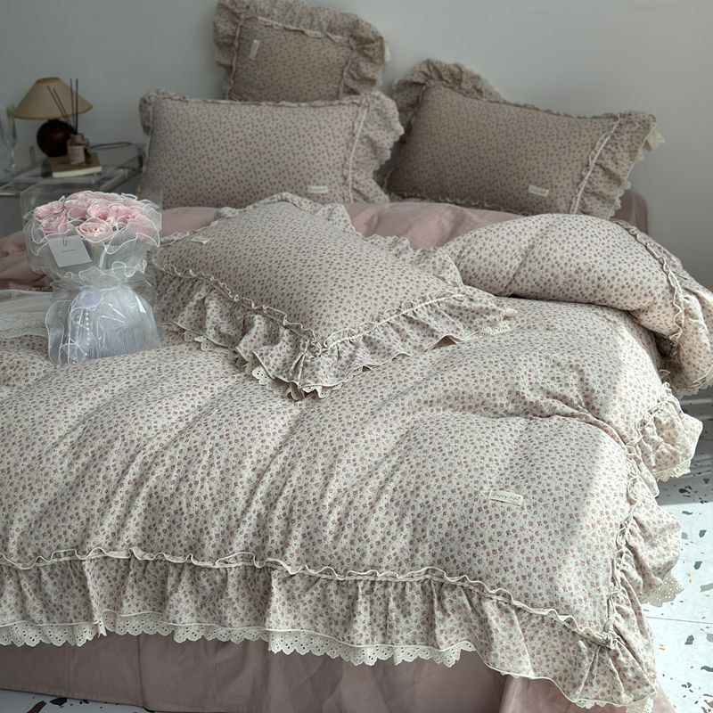 Duvet & Pillowcase Set Cotton Cambric Ruffled & Lace