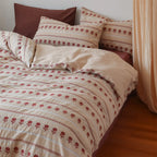 Duvet Set Cotton Blend Linen Texture & Embroidered Rose