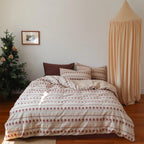 Duvet Set Cotton Blend Linen Texture & Embroidered Rose