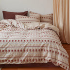 Duvet Set Cotton Blend Linen Texture & Embroidered Rose