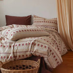 Duvet Set Cotton Blend Linen Texture & Embroidered Rose