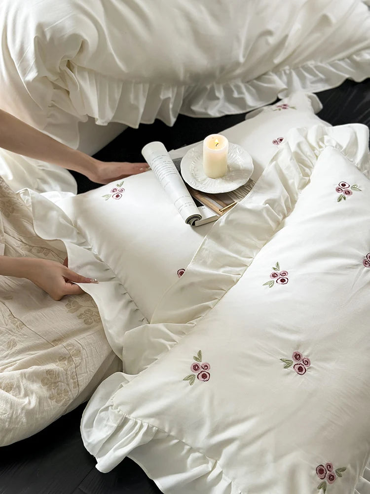 Duvet Set Cotton Satin Floral Embroidery Set of 4
