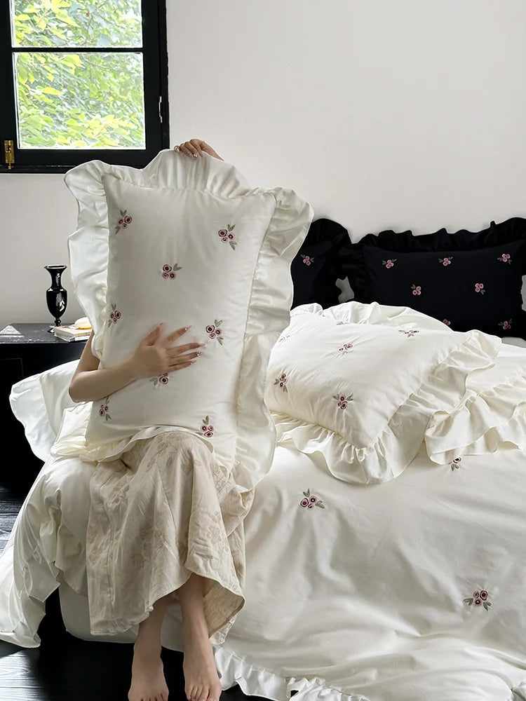 Duvet Set Cotton Satin Floral Embroidery Set of 4