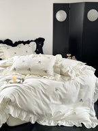 Duvet Set Cotton Satin Floral Embroidery Set of 4