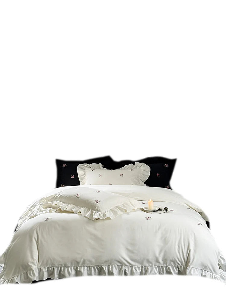 Duvet Set Cotton Satin Floral Embroidery Set of 4