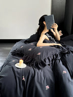 Duvet Set Cotton Satin Floral Embroidery Set of 4
