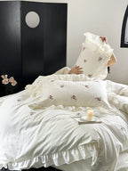 Duvet Set Cotton Satin Floral Embroidery Set of 4