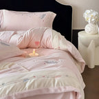 Duvet Set Embroidered Feather Motif Quilted Bedspread