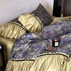 Duvet Set Reversible Cotton Satin Floral Jacquard & Velvet Piping