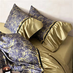 Duvet Set Reversible Cotton Satin Floral Jacquard & Velvet Piping